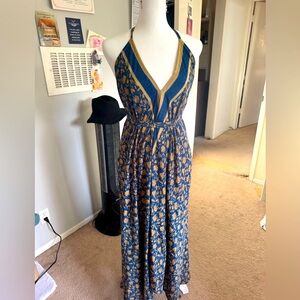 NWOT Silken Floral Backless Dress with Tie Straps